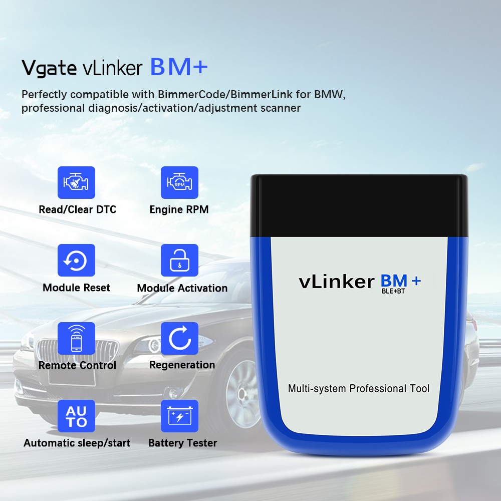 Vgate vLinker BM ELM327 OBD2 Scanner For BMW Scanner wifi OBD 2 Car Diagnostic Auto Tool Bimmercode Bluetooth-Compatible ELM 327 V 1 5