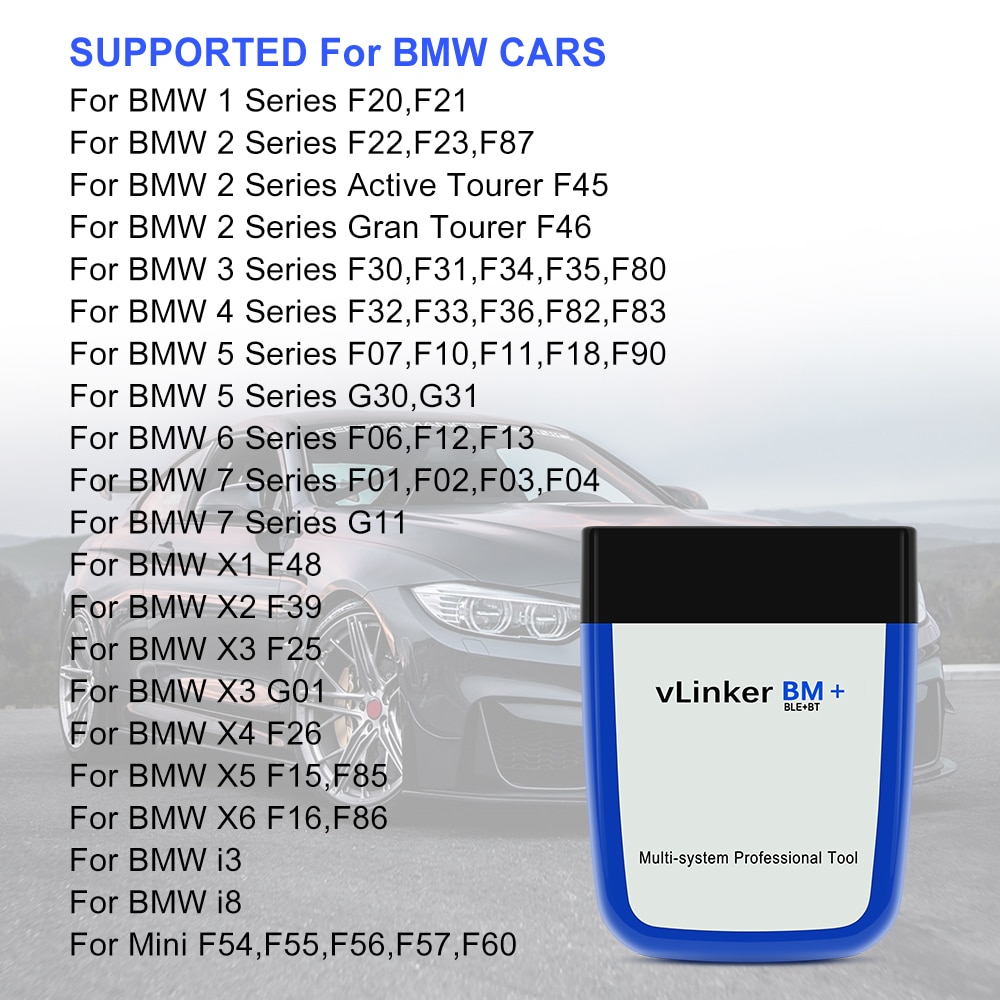 Vgate vLinker BM ELM327 OBD2 Scanner For BMW Scanner wifi OBD 2 Car Diagnostic Auto Tool Bimmercode Bluetooth-Compatible ELM 327 V 1 5