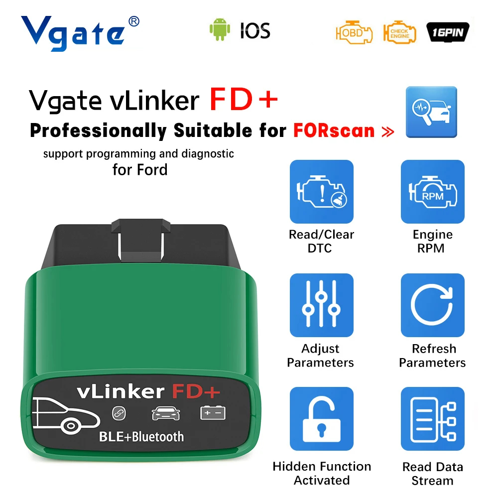 Vgate vLinker FD+ ELM327 Bluetooth 4.0 For Ford FORScan wifi OBD2 Car Diagnostic OBD 2 Scanner J2534 Auto Tool ELM 327 V1 5