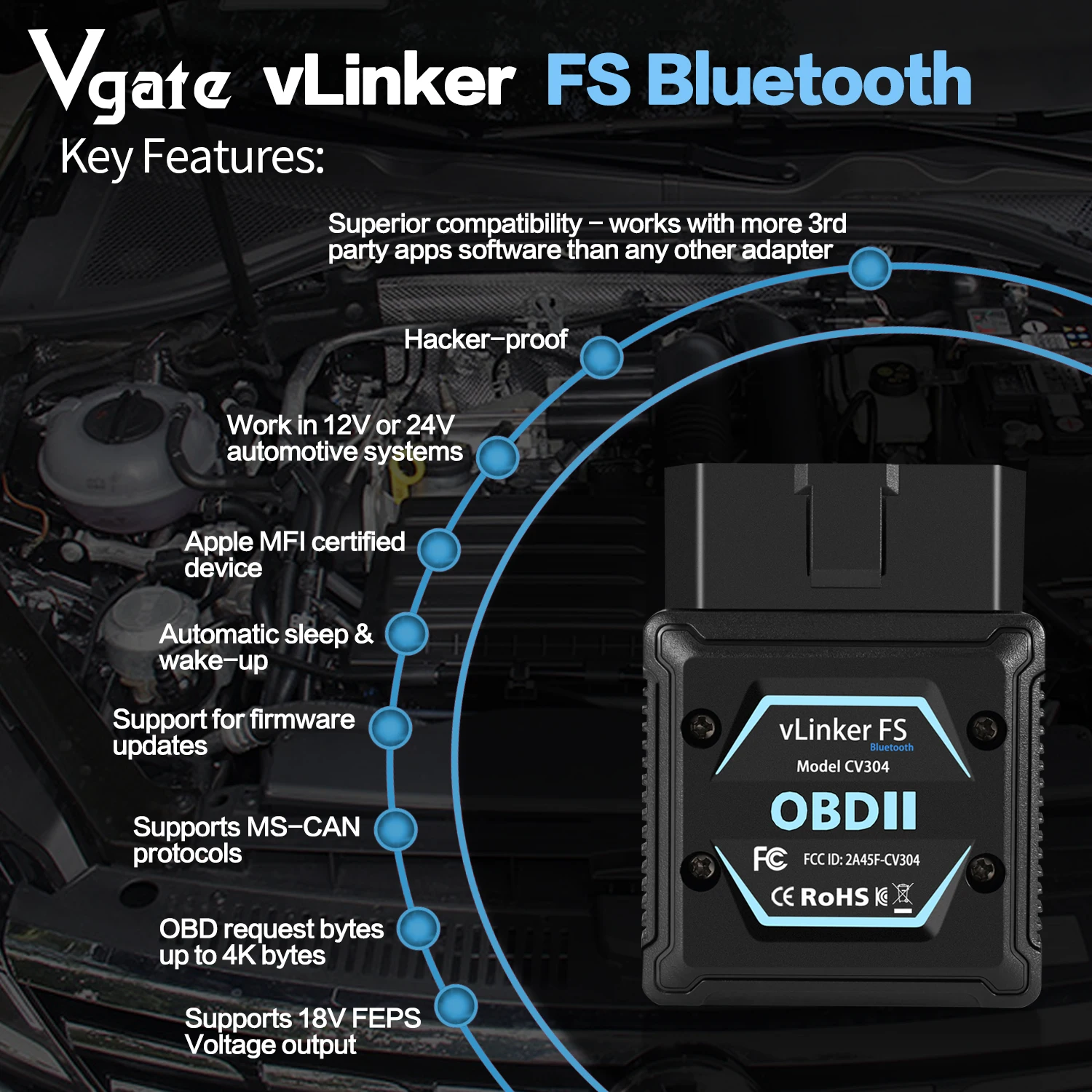 Vgate vLinker FS BT Version Bluetooth OBD2 Scanner For Ford FORScan HS MS CAN Car Diagnostic Tools for IOS Android