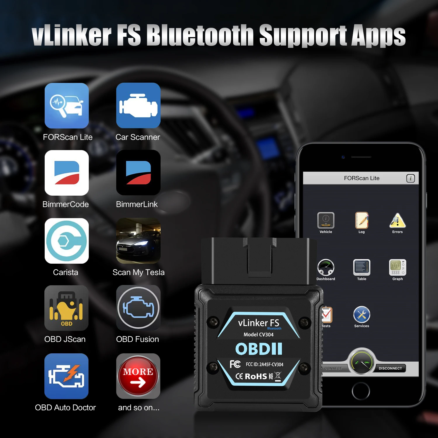 Vgate vLinker FS BT Version Bluetooth OBD2 Scanner For Ford FORScan HS MS CAN Car Diagnostic Tools for IOS Android