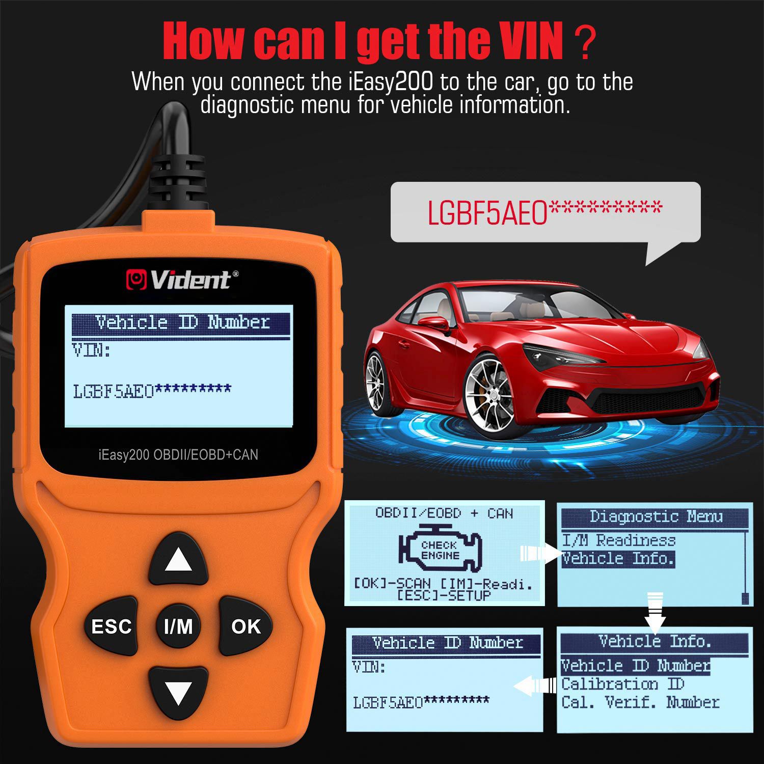 VIDENT iEasy200 OBDII,EOBD,CAN Code Reader