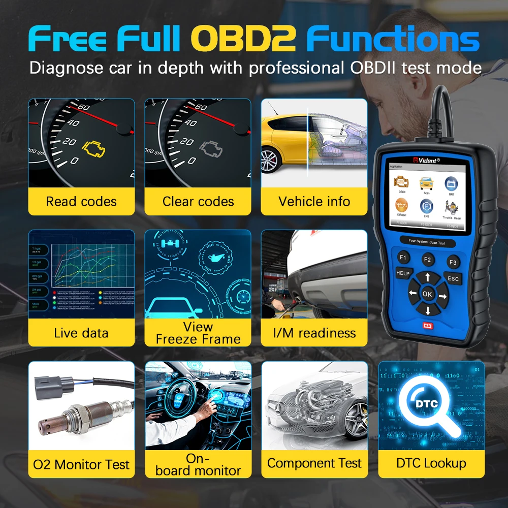 Vident ILink304 OBD2 Automotive Scanner 4 System Car Diagnostic Tool Oil EPB SAS BMS Reset Service Code Reader Free Update