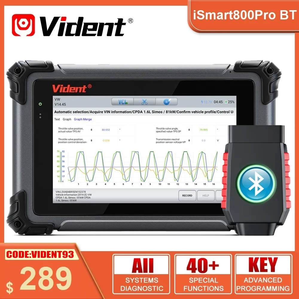 Vident iSmart800Pro BT OBD2 Bluetooth Car Diagnostic Tools 40 Reset Function Key Programmer Active Test Auto Scan Online Updates