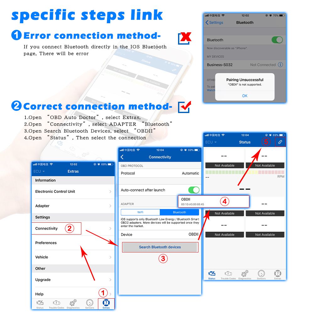 Original Viecar ELM 327 V1.5 Bluetooth 4.0 ELM327 OBD2 Scanner PIC18F25K80 For Android/IOS OBD OBD2 Car Diagnostic Auto tool