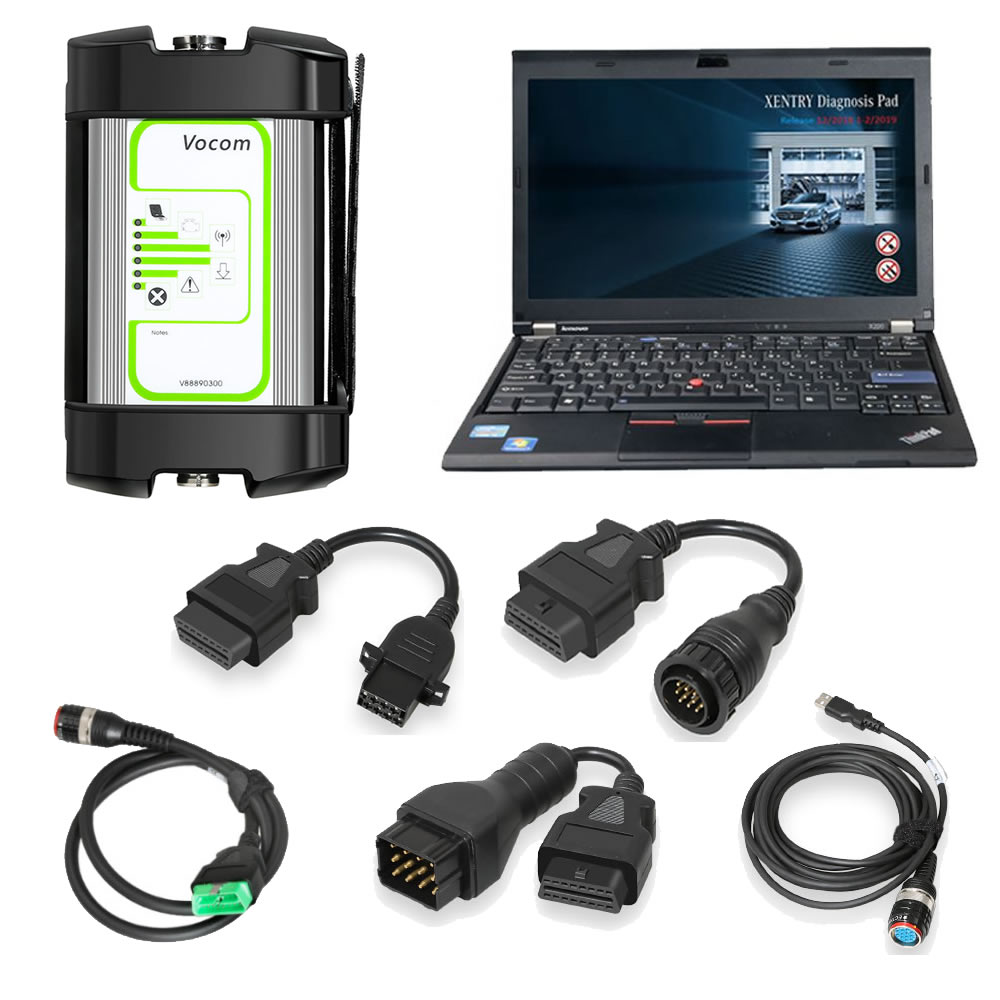 La interfaz Volvo 88890300 vocom y la computadora portátil Lenovo x220 se utilizan en la interfaz del ciclo de diagnóstico de camiones Volvo / Renault / ud / Mack