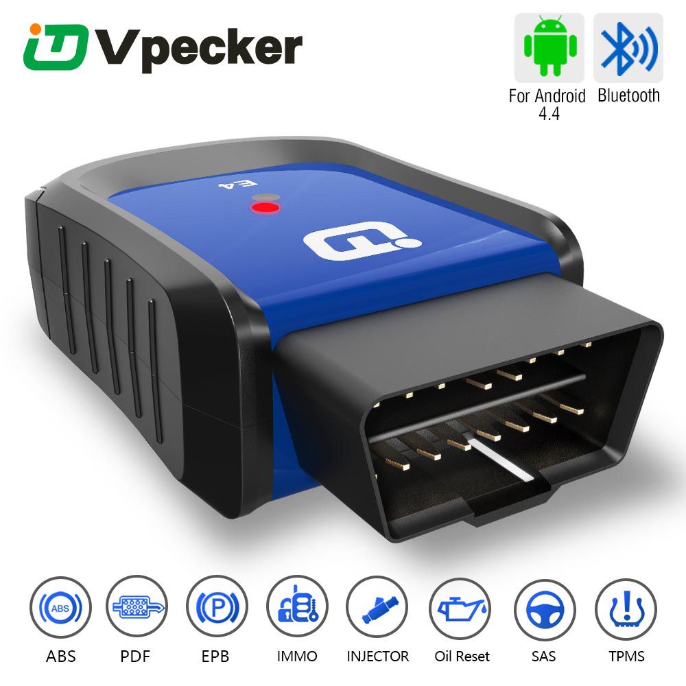 El teléfono móvil vpecker E4 Bluetooth tiene una herramienta de escaneo OBDII de todo el sistema para Android que admite sangrado ABS / batería / DPF / EPB / inyectores de combustible / reinicio de aceite / tpms