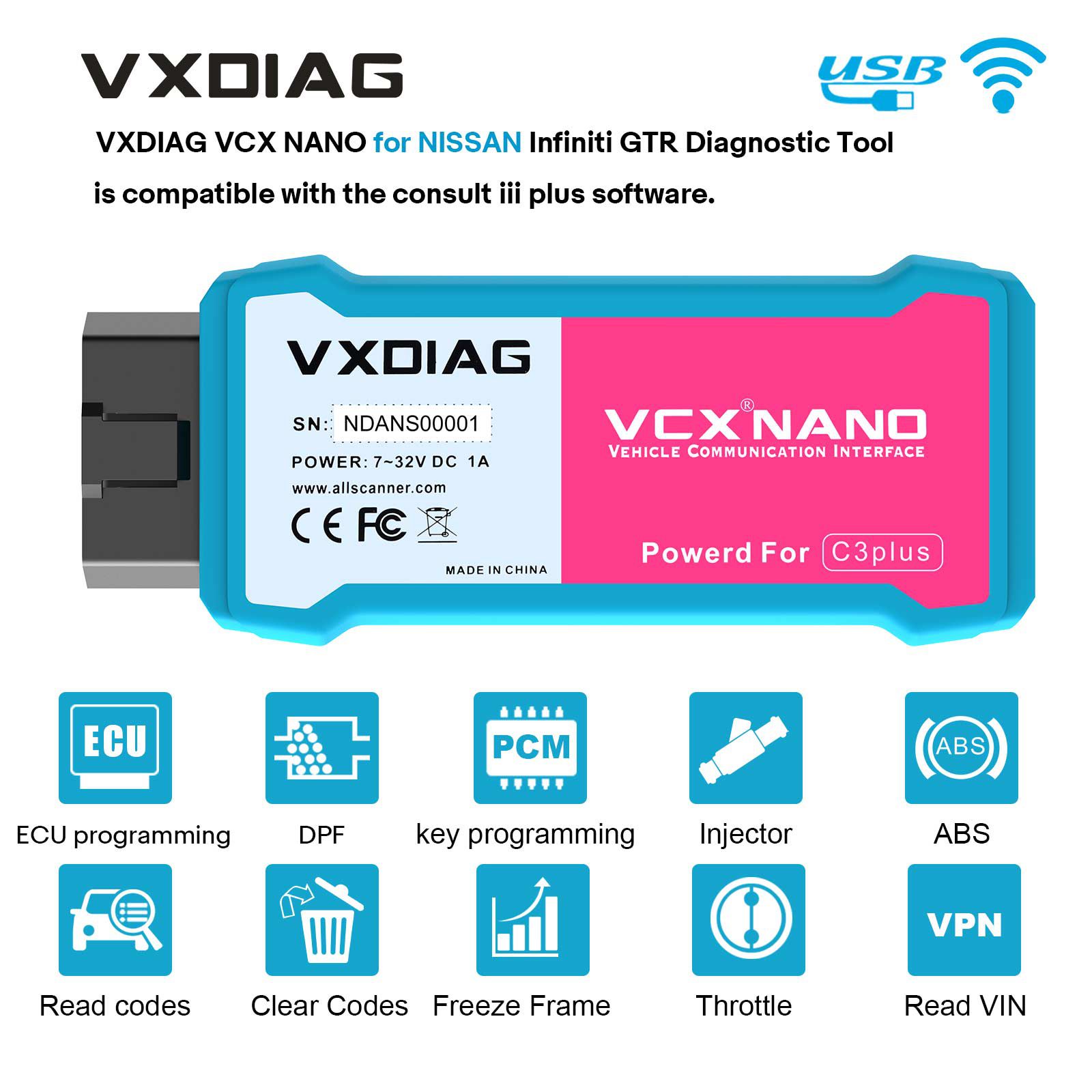 2024 VXDIAG VCX NANO for NISSAN Infiniti GTR Diagnostic Tool WiFi Version Supports Programming