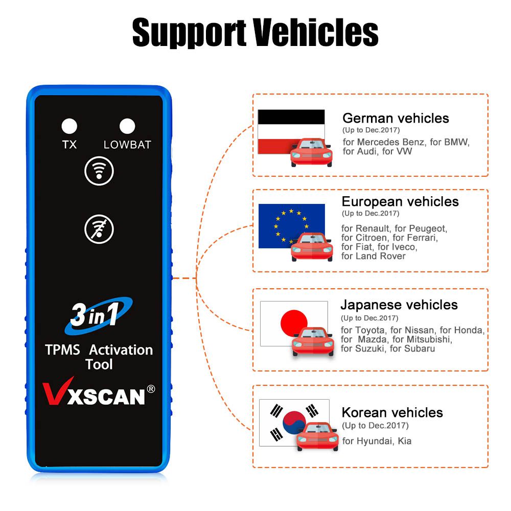 Vxscan 3 en 1 herramienta de activación tpms de presión de neumáticos para toyata / GM / Word