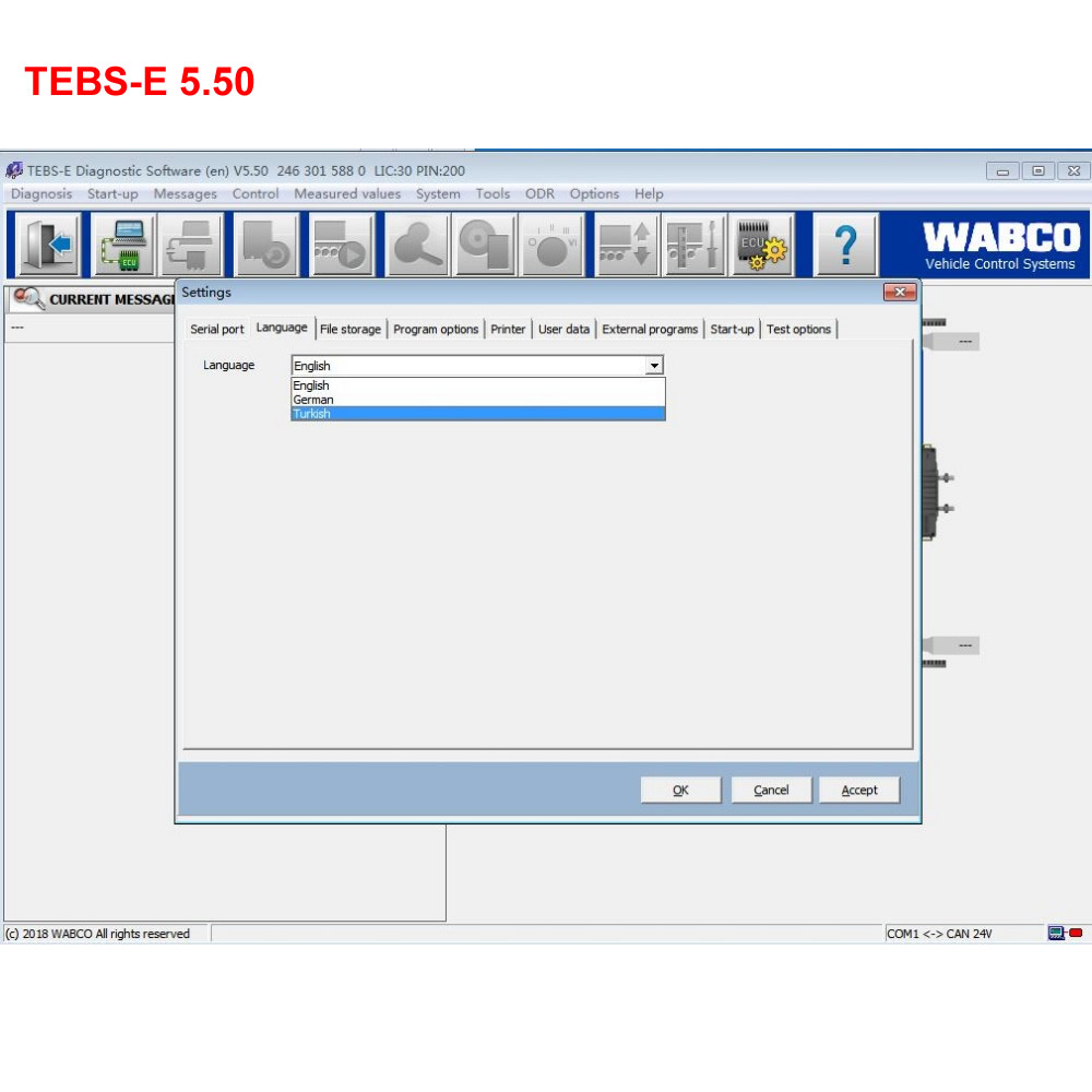 El software de diagnóstico wabco wabco tebs - e 5.50 + servicio de instalación de calculadoras pin admite inglés y alemán y ruso