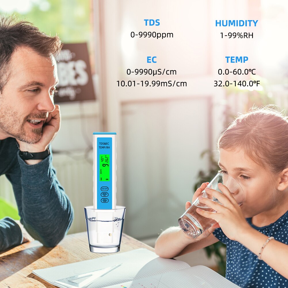 Yili 4 en 1 EC / TDS / termómetro compatible con bluetooth app detector de calidad del agua en línea ATC para beber en acuarios