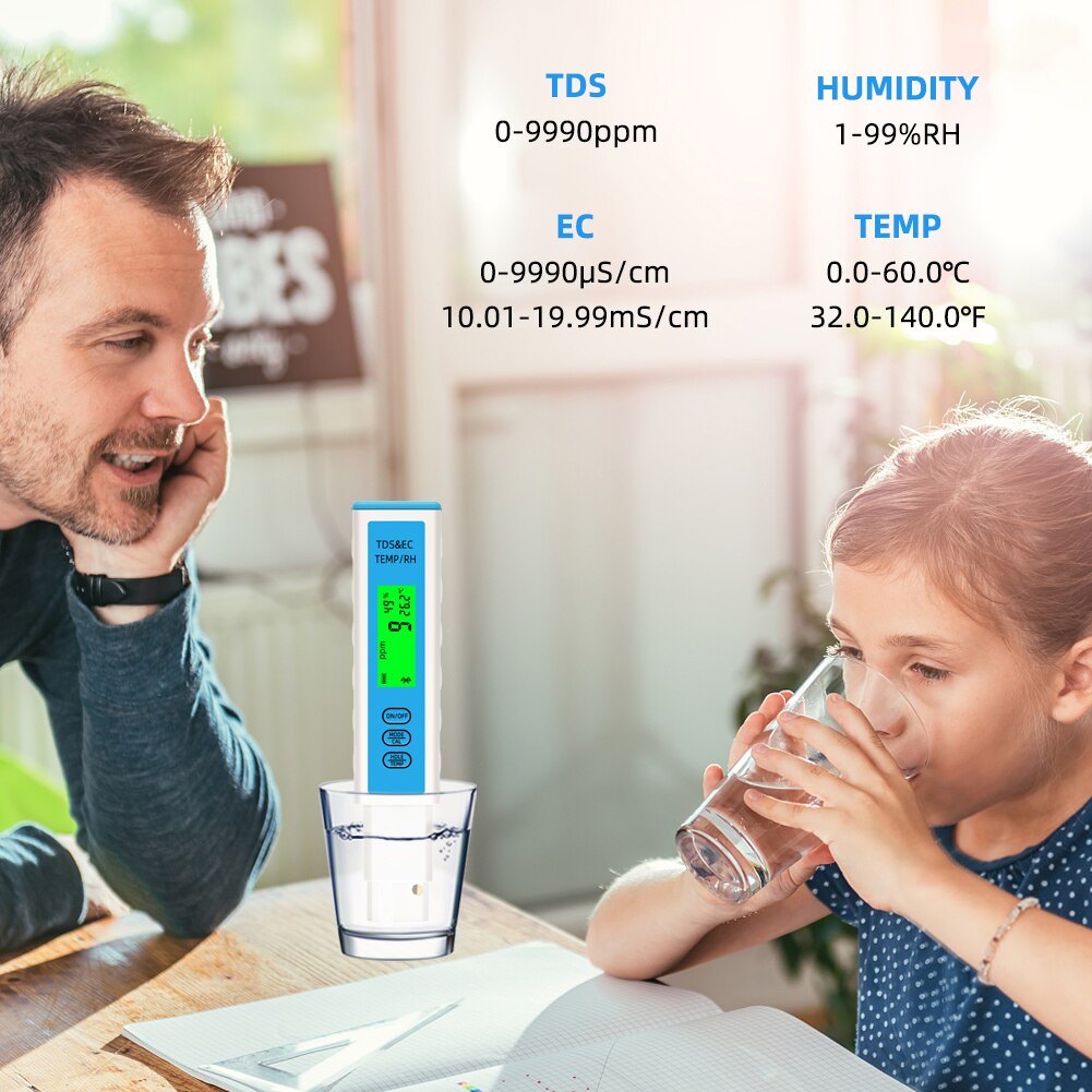 Yieryi 4 in 1 EC/TDS/Temperature/Humidity Meter Bluetooth-Compatible APP Online Water Quality Tester ATC For Aquarium Drinking