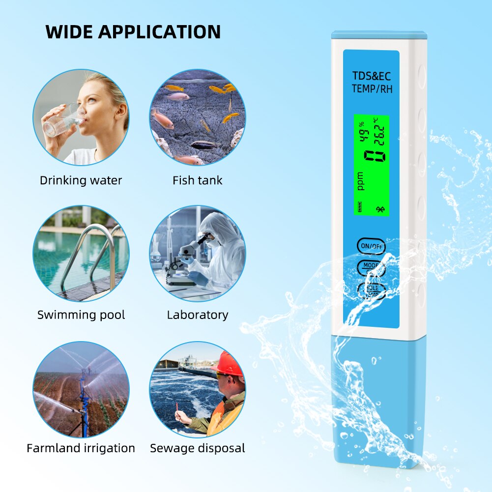 Yili 4 en 1 EC / TDS / termómetro compatible con bluetooth app detector de calidad del agua en línea ATC para beber en acuarios