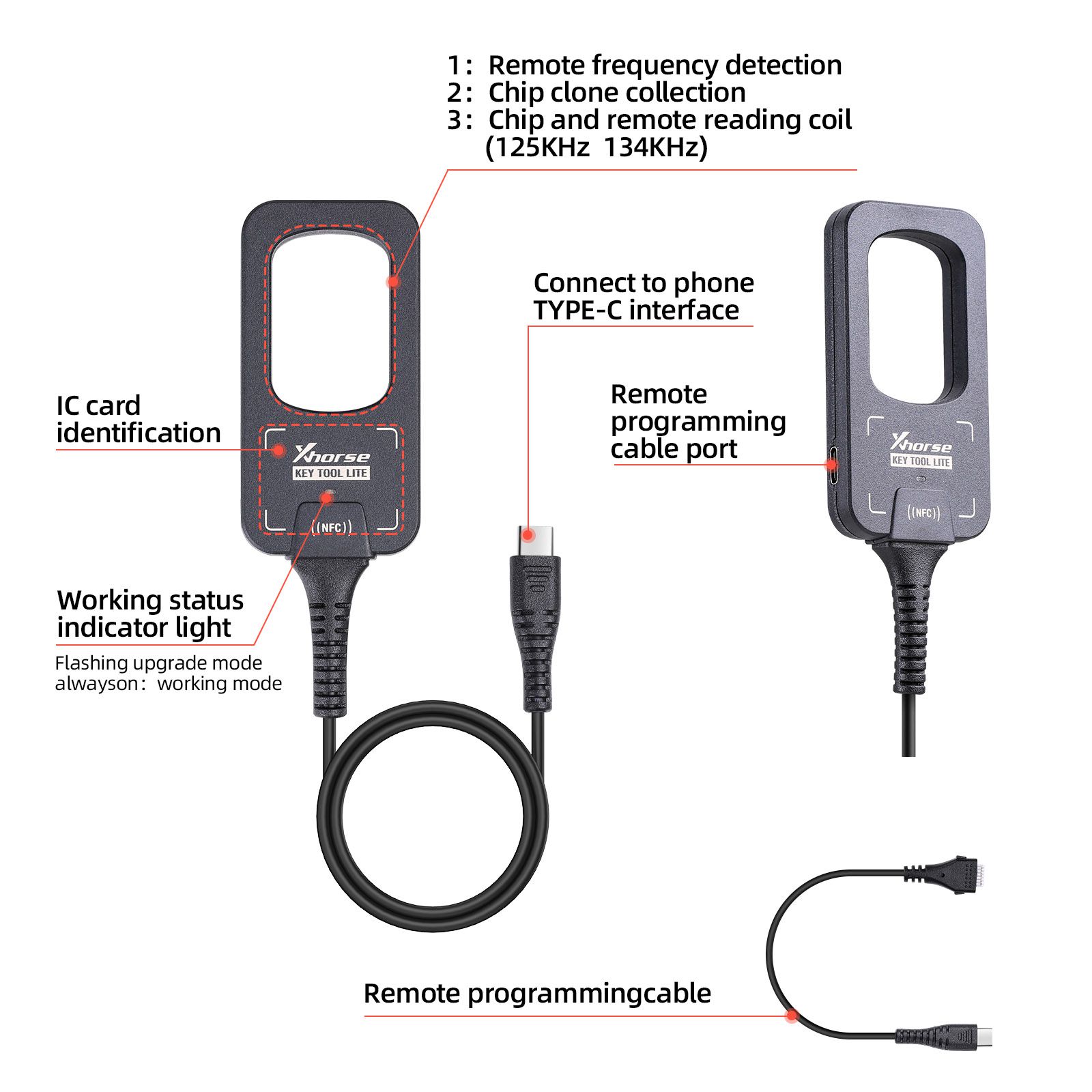 2023 Xhorse VVDI BEE Key Tool Lite Frequency Detection Transponder Clone Work on Android Phone Get Free 6pcs XKB501EN Remotes