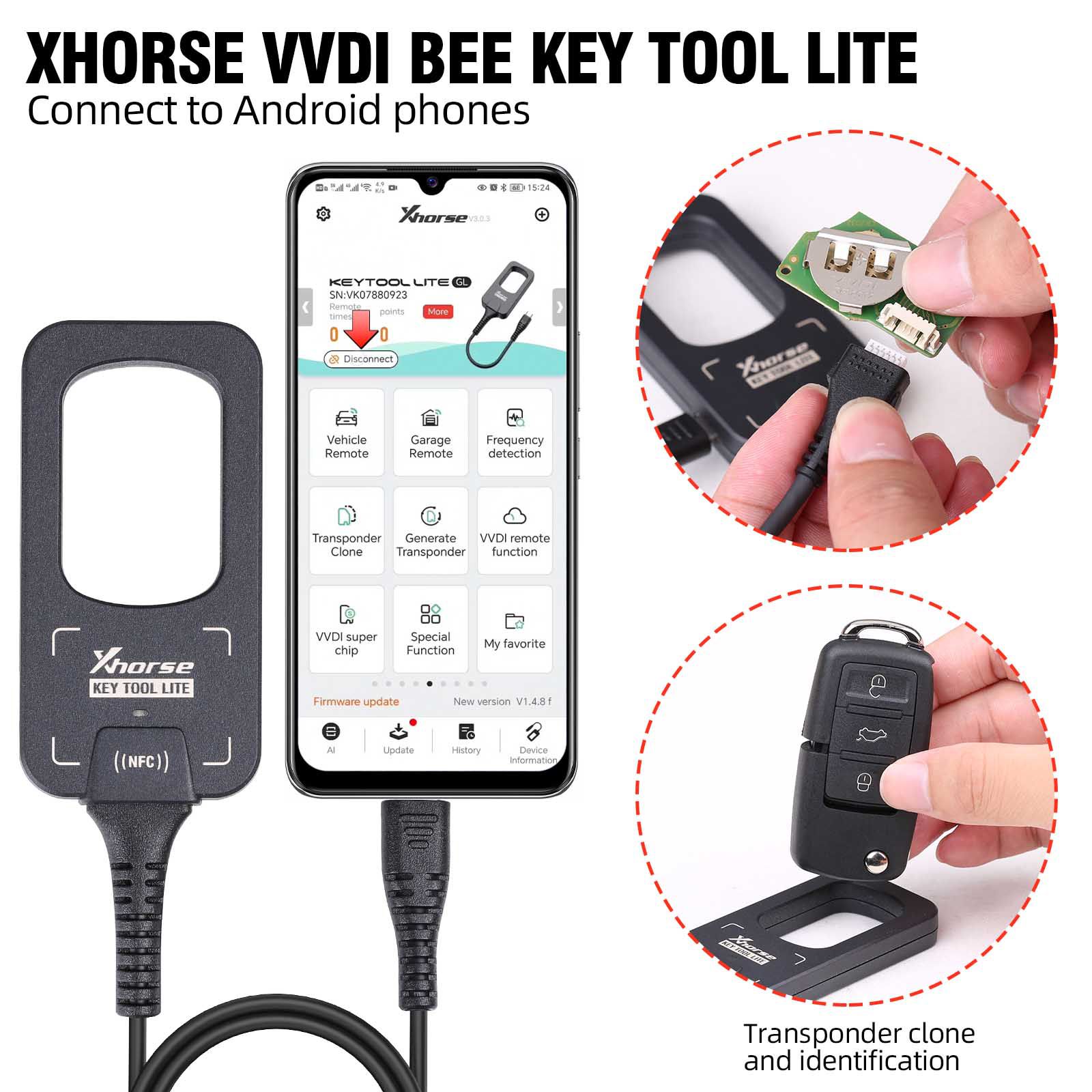 2023 xhorse vvdi Bee Key Tool Lite frecue Detection transpondedor clone android phone recibe 6 xkb501en remote control de forma gratuita