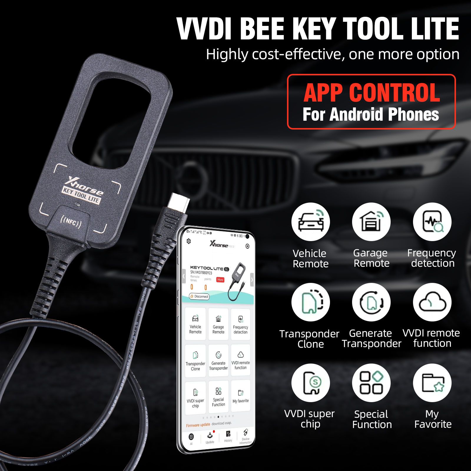 2023 xhorse vvdi Bee Key Tool Lite frecue Detection transpondedor clone android phone recibe 6 xkb501en remote control de forma gratuita
