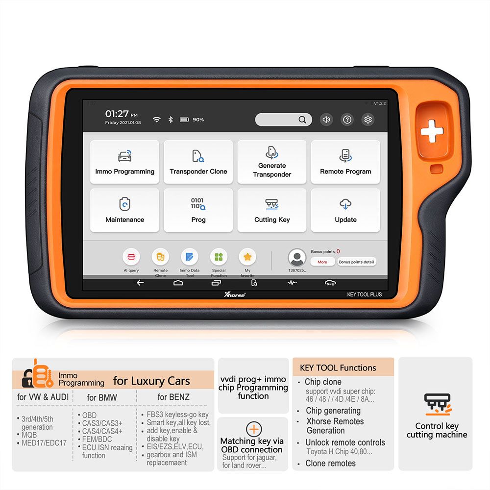 Xhorse VVDI Key Tool Plus Pad All-In-One Automotive Get One-Year Unlimited MB Token and One Year 96 bit 48 Token Package 3 Tokens Daily