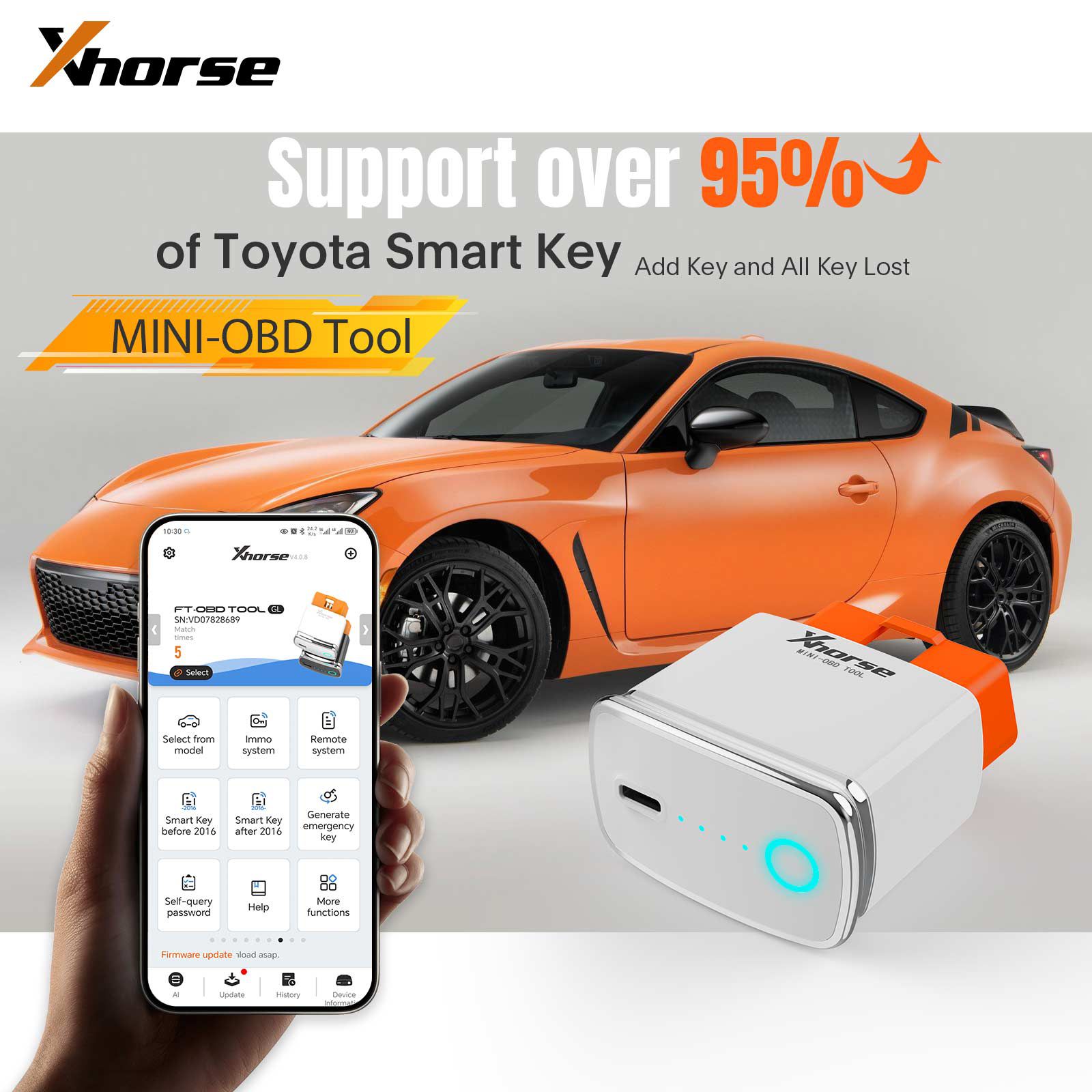 2023 Xhorse MINI OBD Tool FT-OBD for Toyota智能钥匙支持添加钥匙和丢失所有钥匙