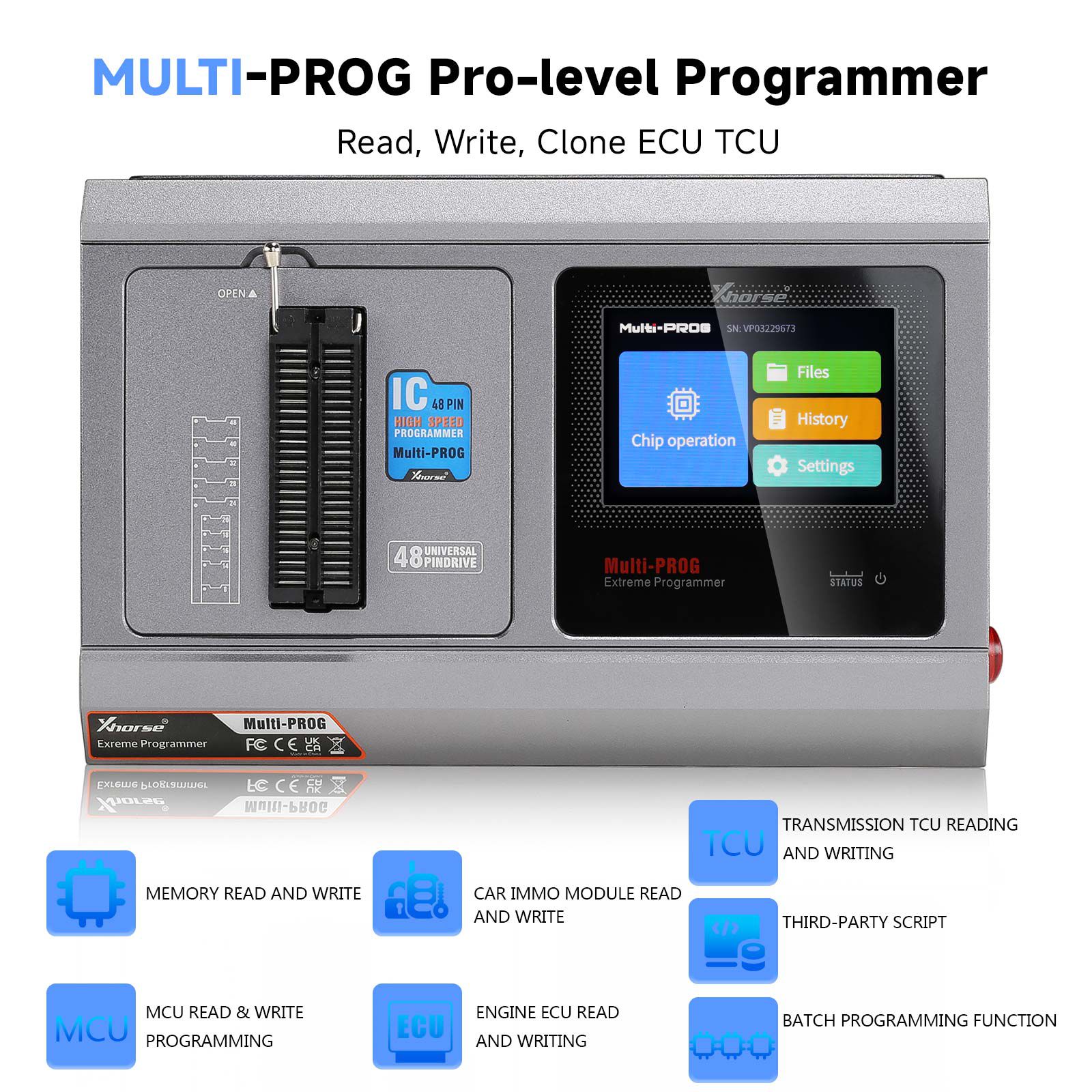 2023 Xhorse Multi-Prog Programmer Pro-level ECU TCU Programmer with Free MQB48 License Update Version of VVDI Prog