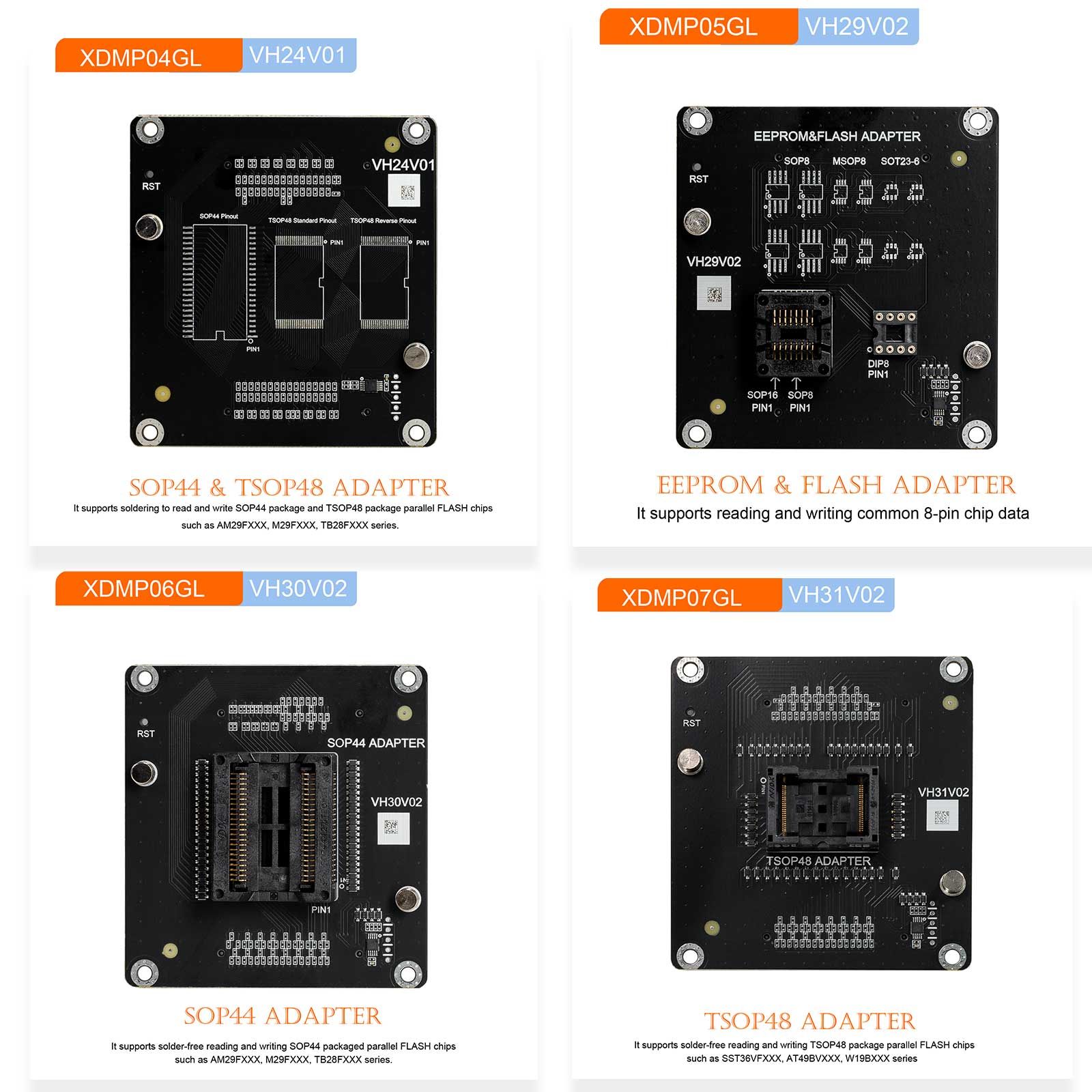 Xhorse Multi Prog Programmer + Exclusive Adapters + MQB48 Adapters + MQB-RH850 Adapter + GODIAG ECU GPT Boot AD and G-V ECU Cable Bundle Package Kit