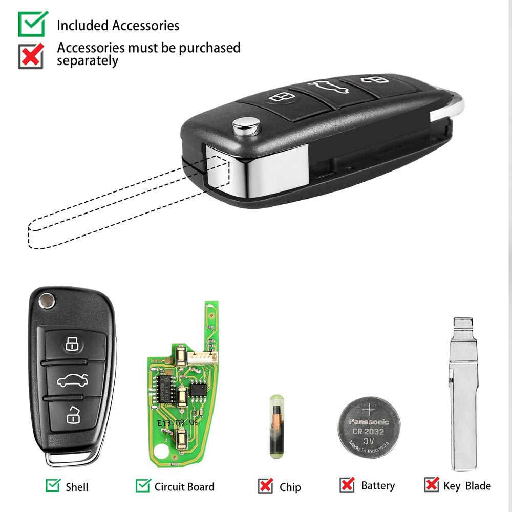 Xhorse Audi a6l Q7 llave de control remoto universal 3 botones x003 para la herramienta de clave vvdi 5 piezas / lote