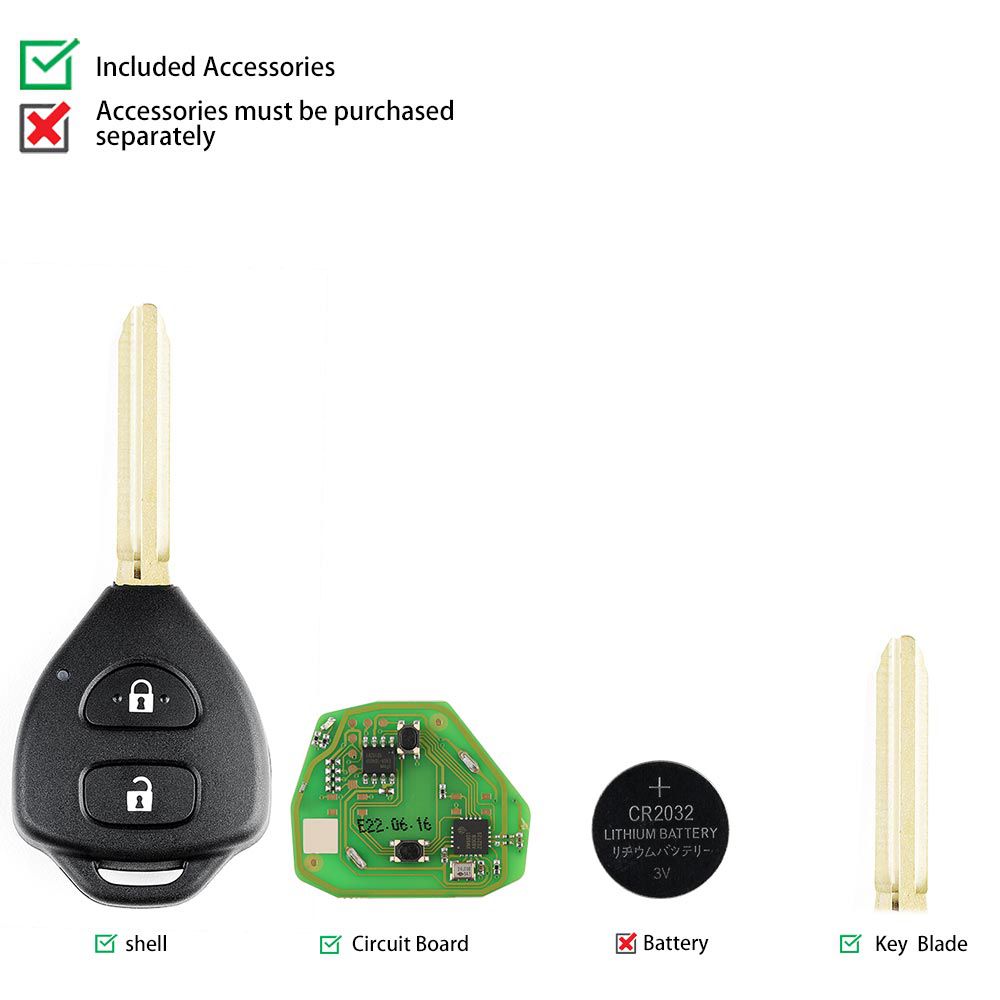 Xhorse xkto05en llave de control remoto por cable Toyota tablet 2 botón triángulo versión en inglés 5 piezas / lote