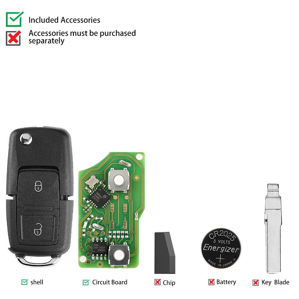 Xhorse xkb508en llave de control remoto por cable B5 tipo 2 botón se puede utilizar con la herramienta de llave mini / vvdi2 5 piezas / lote