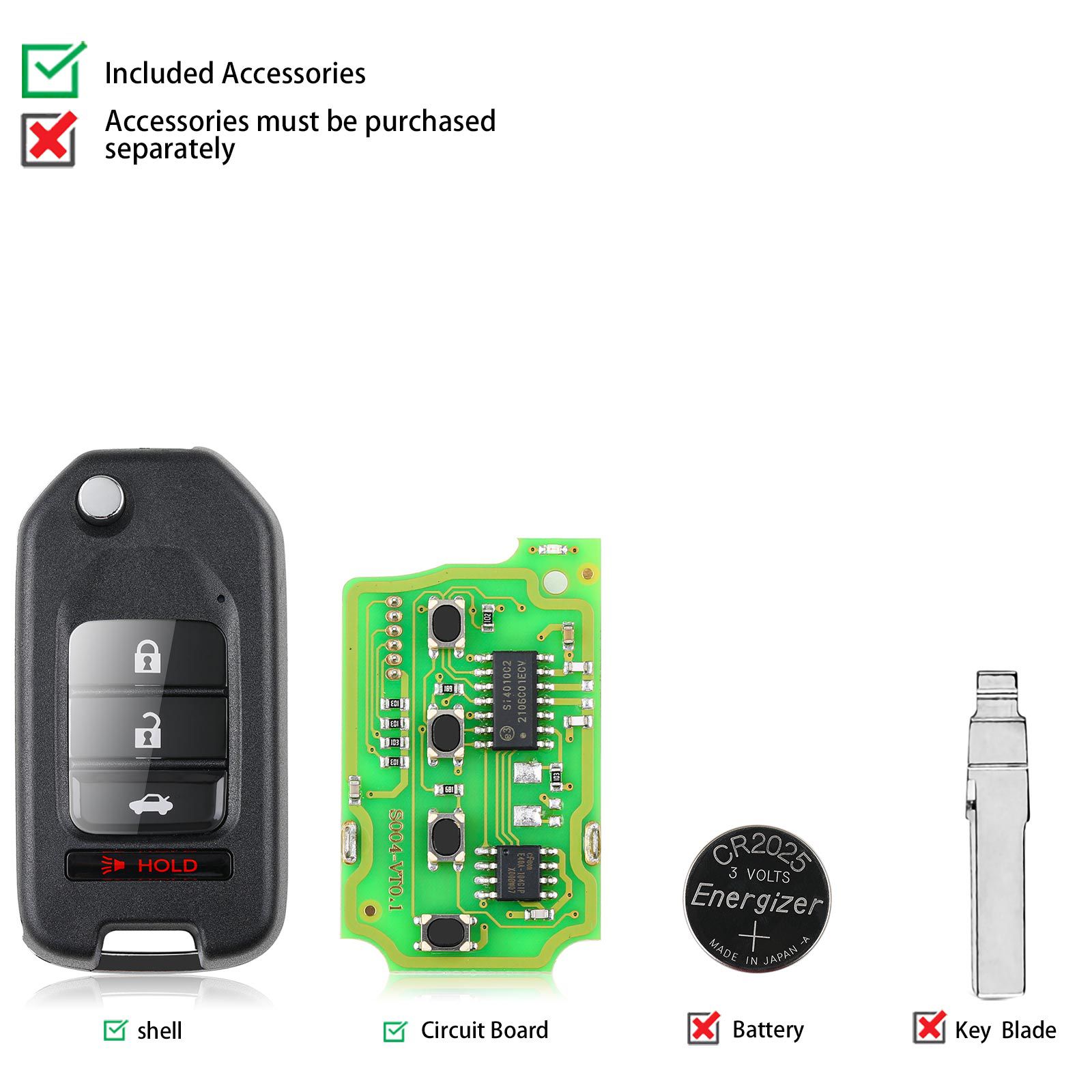 Botón 3 + 1 del control remoto por cable xhorse xkho01en para honda 5 piezas / lote