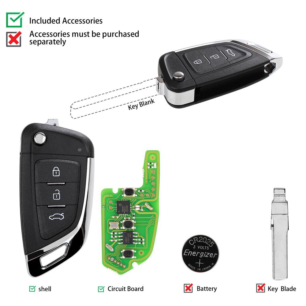 Xhorse xkkf03en cable eléctrico llave de control remoto universal 3 botones volteados 5 / lote