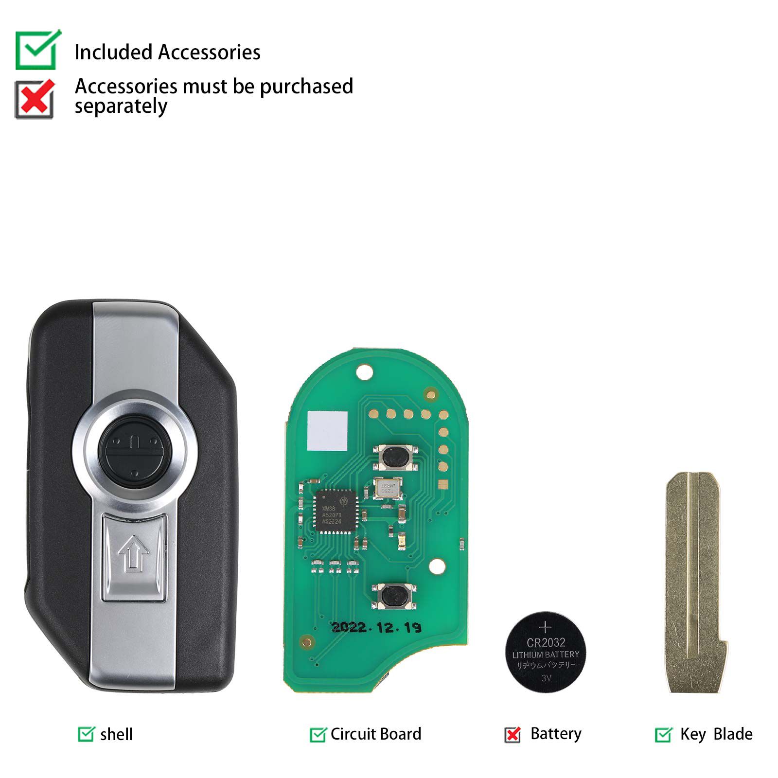 La última llave inteligente para motocicletas xhorse xsbm90gl xm38 BMW en 2023, con un chip 8a y una carcasa de 3 botones