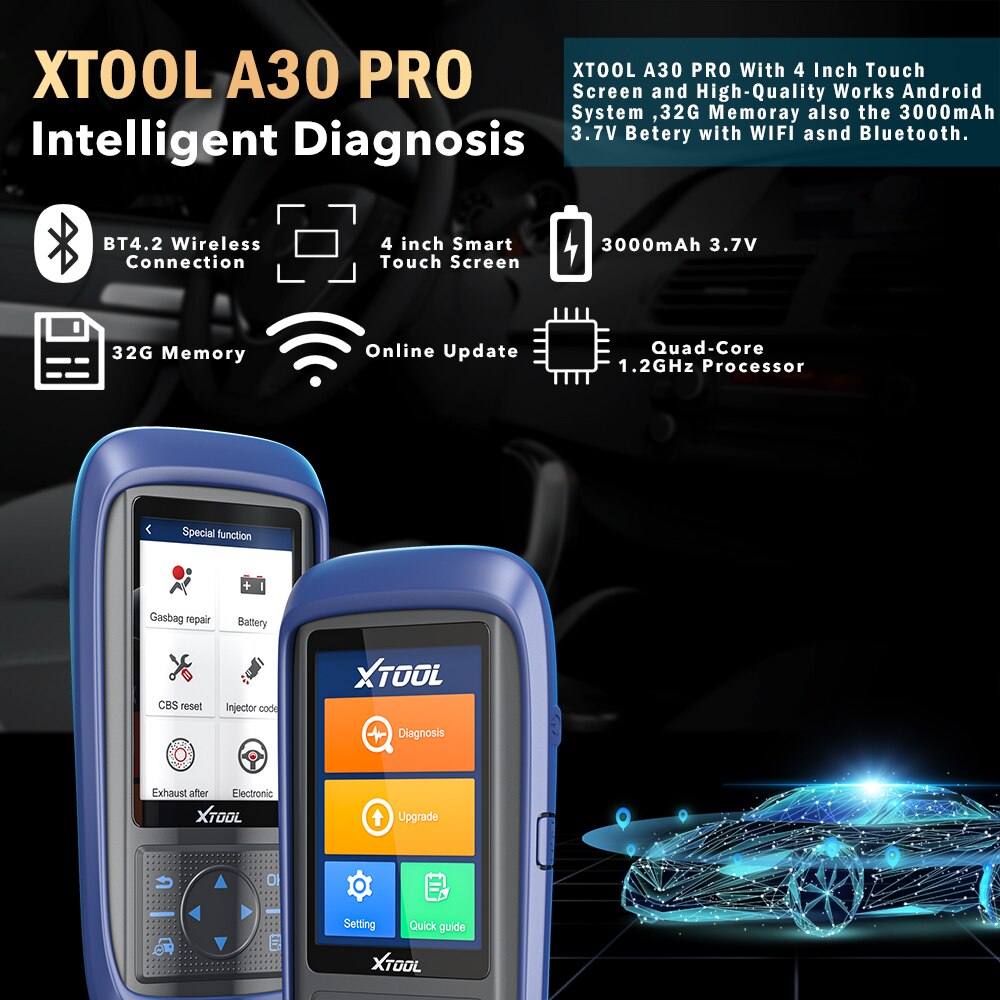 Xtool a30 pro pantalla táctil obd2 herramienta de diagnóstico de automóviles con 15 Funciones de reinicio DPF tpms SAS Oil EPB immo actualización gratuita