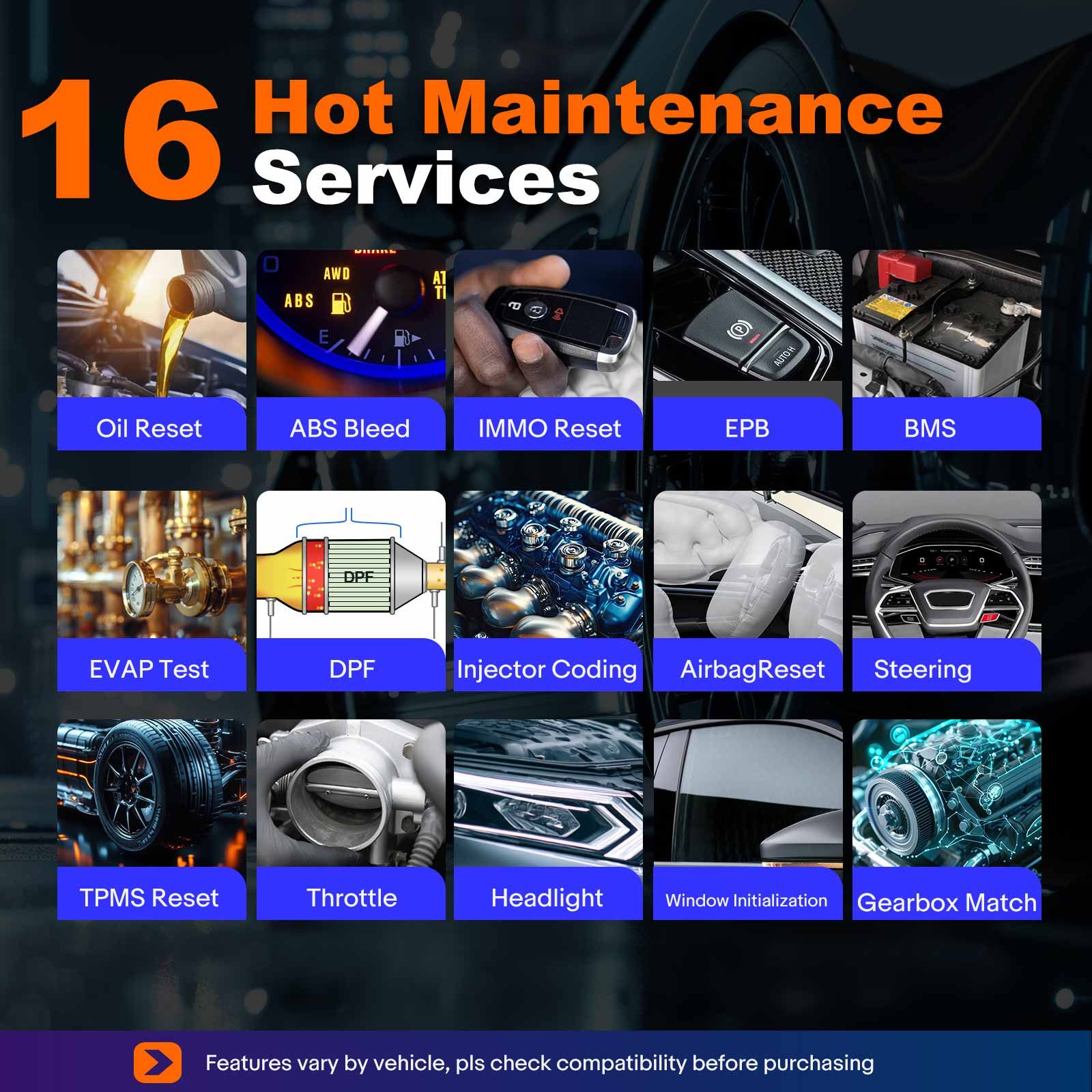 XTOOL D5S Vehicle Scanner with 16 Maintenance Services Supports Oil Light Reset, EPB, SAS, DPF, BMS Reset, Throttle, TPMS Reset, ABS