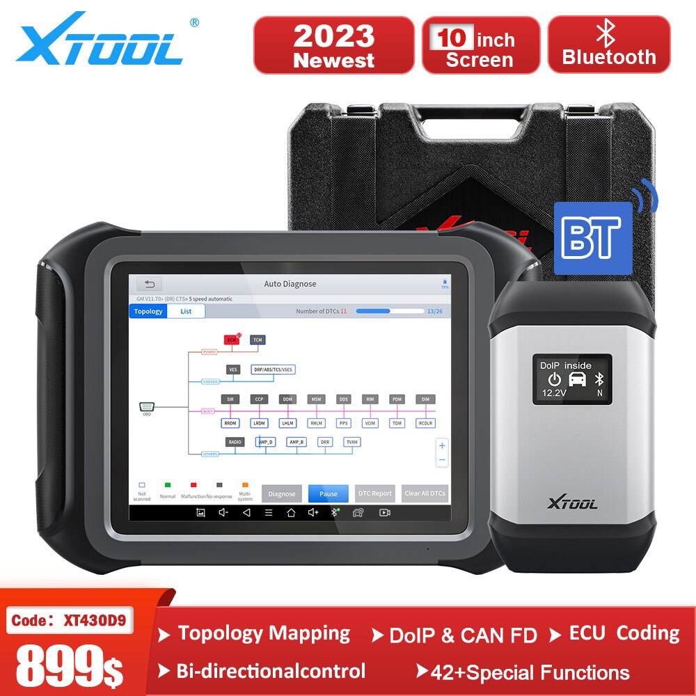 Mapa topológico de la herramienta de diagnóstico de fallas automotrices xtool D9 control bidireccional Código ECU diagnóstico completo y 42 + reset soporte doip y can FD