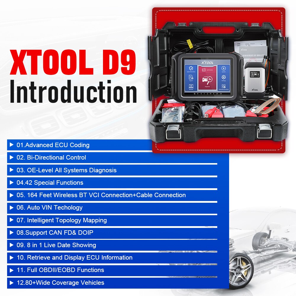 Mapa topológico de la herramienta de diagnóstico de fallas automotrices xtool D9 control bidireccional Código ECU diagnóstico completo y 42 + reset soporte doip y can FD