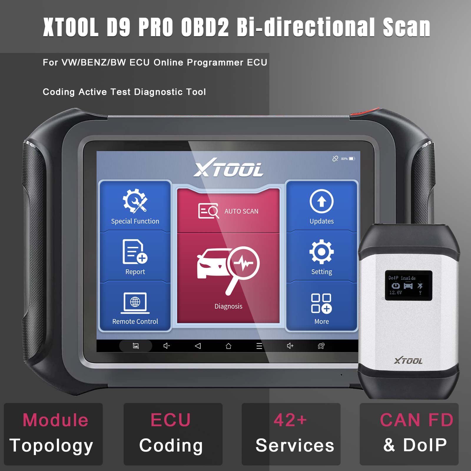 2023 XTOOL D9 PRO OBD2 Bi-directional Scan For VW/BENZ/BW ECU Online Programmer ECU Coding Active Test Diagnostic Tool