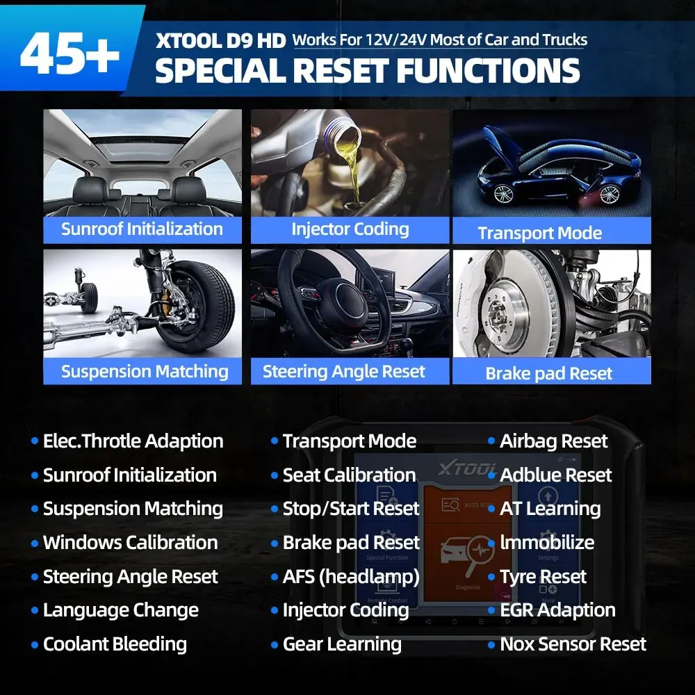 Auto- und LKW-Vollfunktions-Diagnosewerkzeug XTOOL D9HD 12V und 24V für Hochleistungsscanner-mechanische Werkstattwerkzeuge