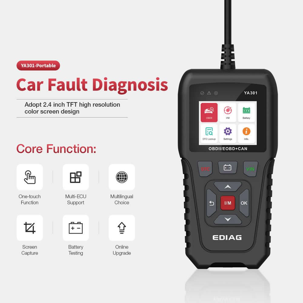 Lector de código ya301 obd2 OBDII / eobd un clic vin prueba de lectura de batería ya - 301 herramienta de diagnóstico obd2 escáner actualización gratuita PK cr3008 elm327 kw850