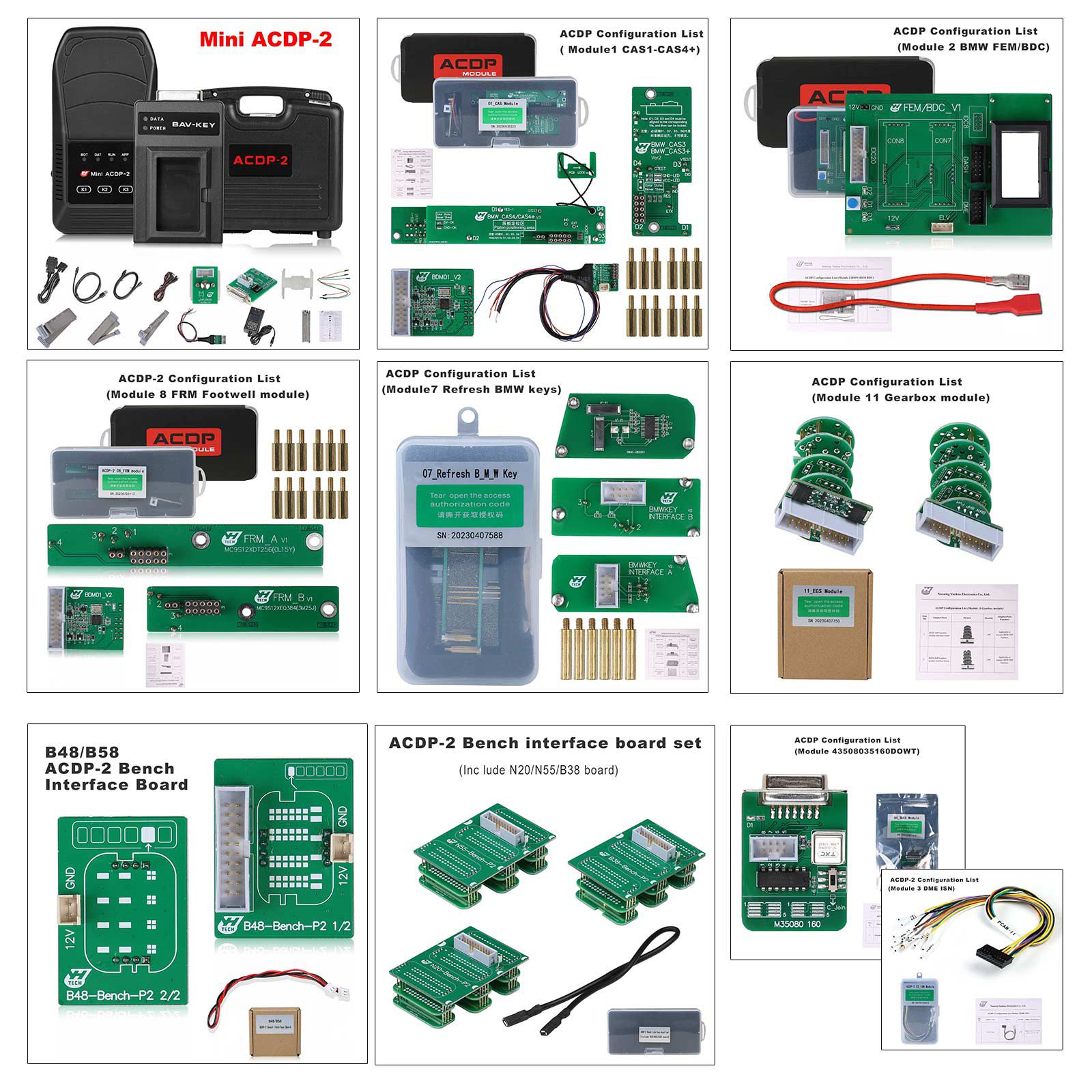 Yanhua mini Acdp Master BMW conjunto completo de módulos 1 / 2 / 3 / 4 / 7 / 8 / 11 un total de 7 autorizaciones