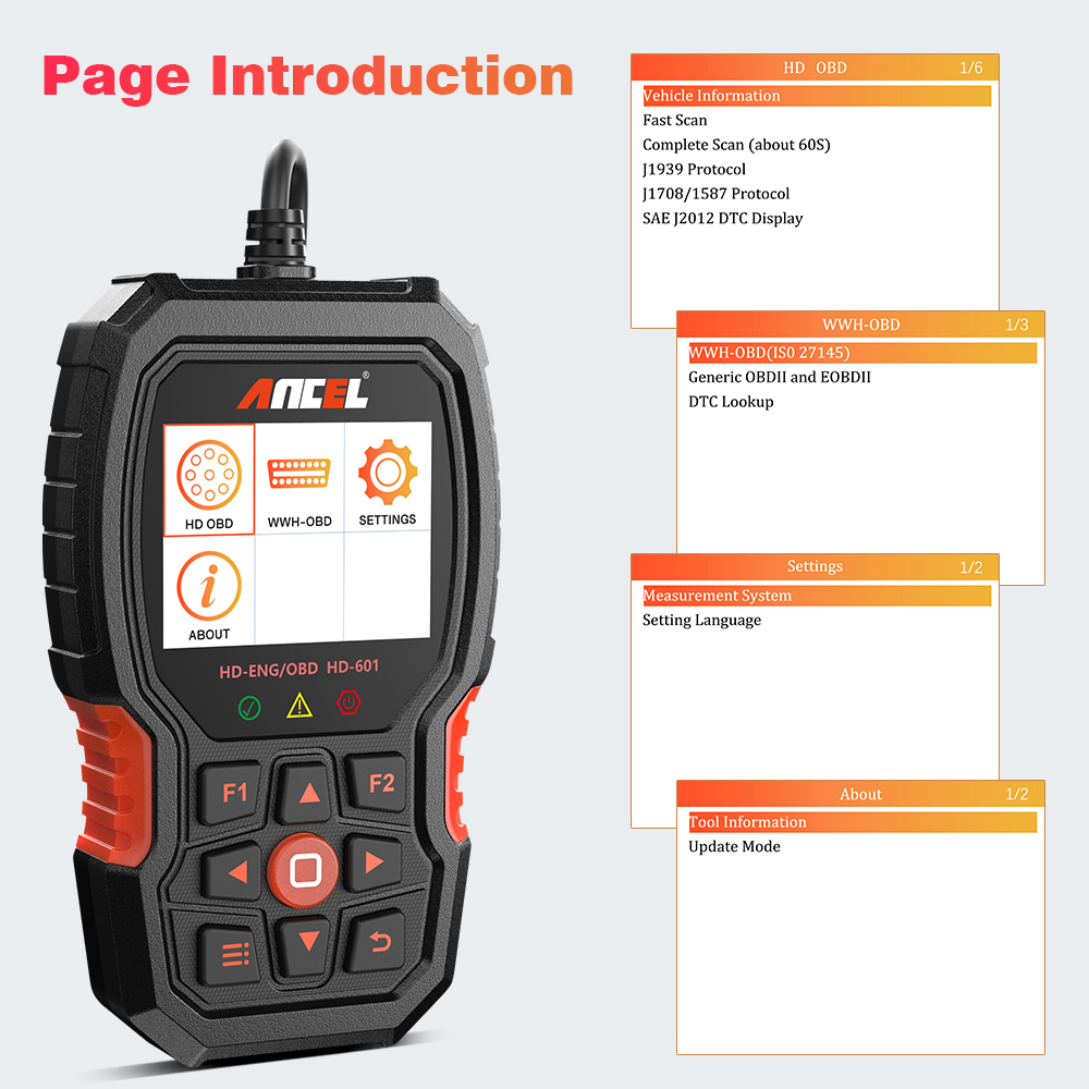 Escáneres de camiones pesados Ancel hd601 obd2