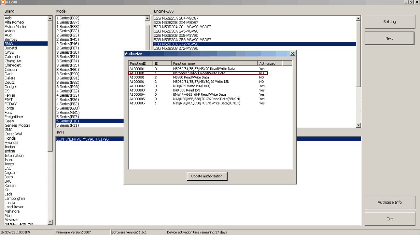 Actualización at - 200 de los datos de lectura / escritura del Mercedes sim271