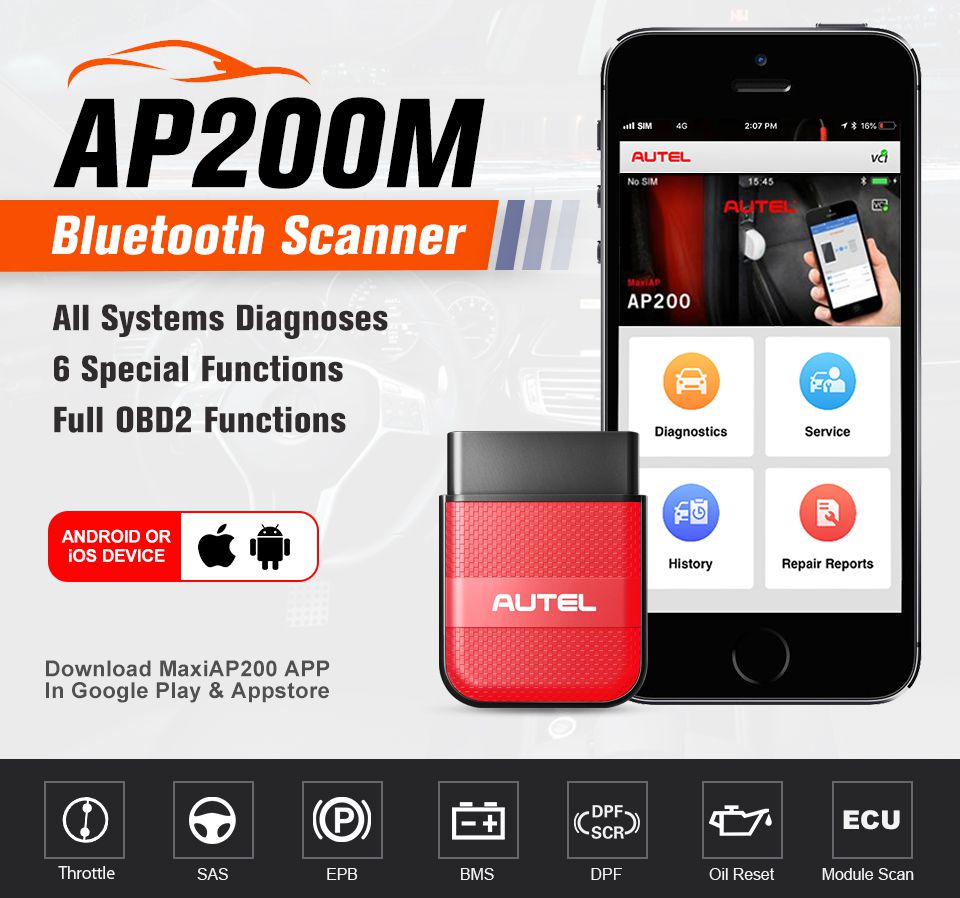 Autel AP200M Bluetooth OBD2 디코더