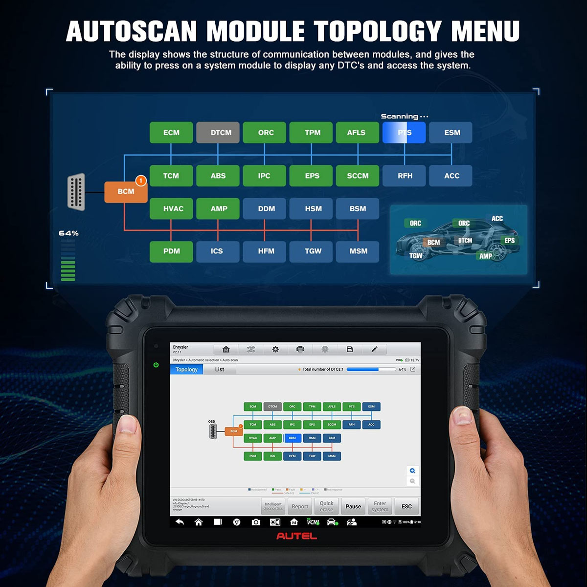 Diagnóstico bidireccional pesado autoel maxisys ms909cvs