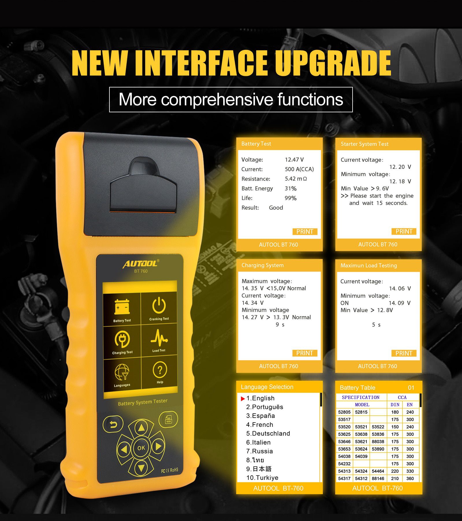 AUTOOL BT760 12V 24V Car Battery Tester