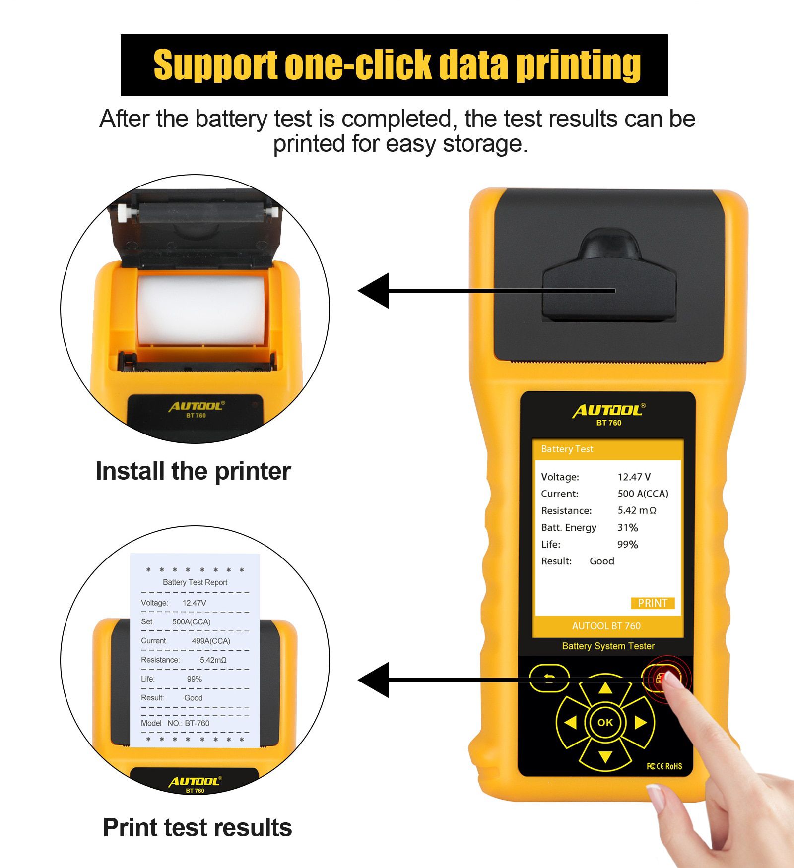 AUTOOL BT760 12V 24V Car Battery Tester