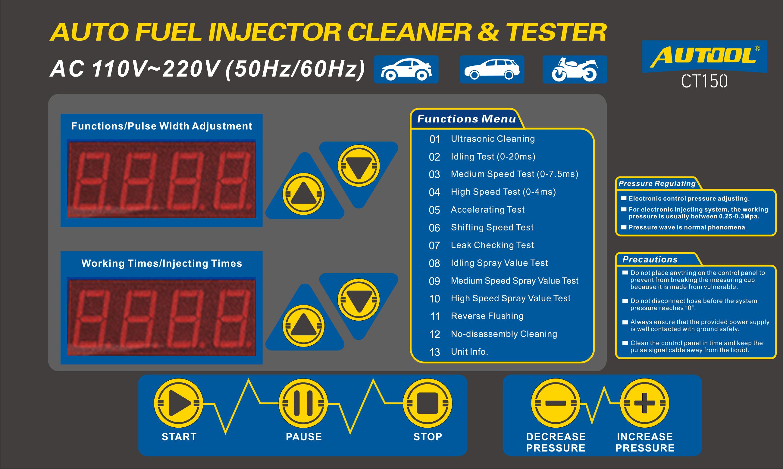 Autool ct150 probador de inyectores de combustible para automóviles