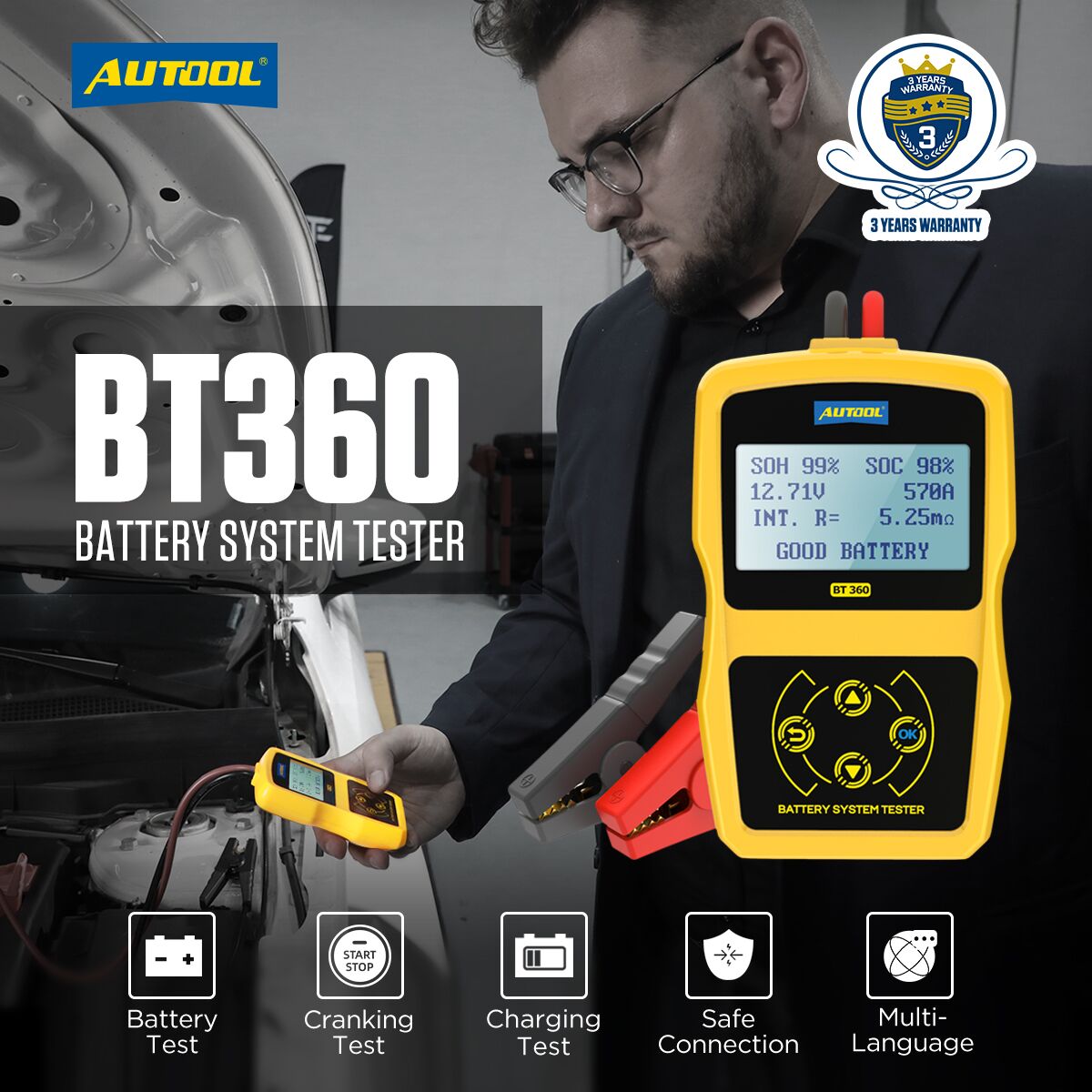 Autool bt360 12v probador de baterías automotrices