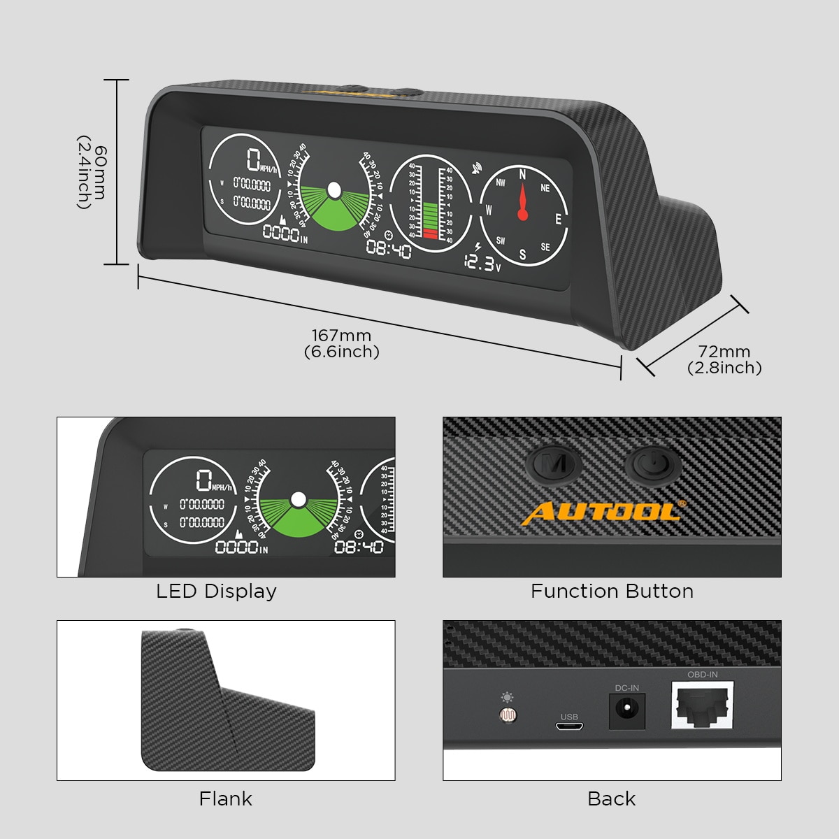 AUTOOL X90 GPS/OBD2 Speed PMH KMH Slope Meter