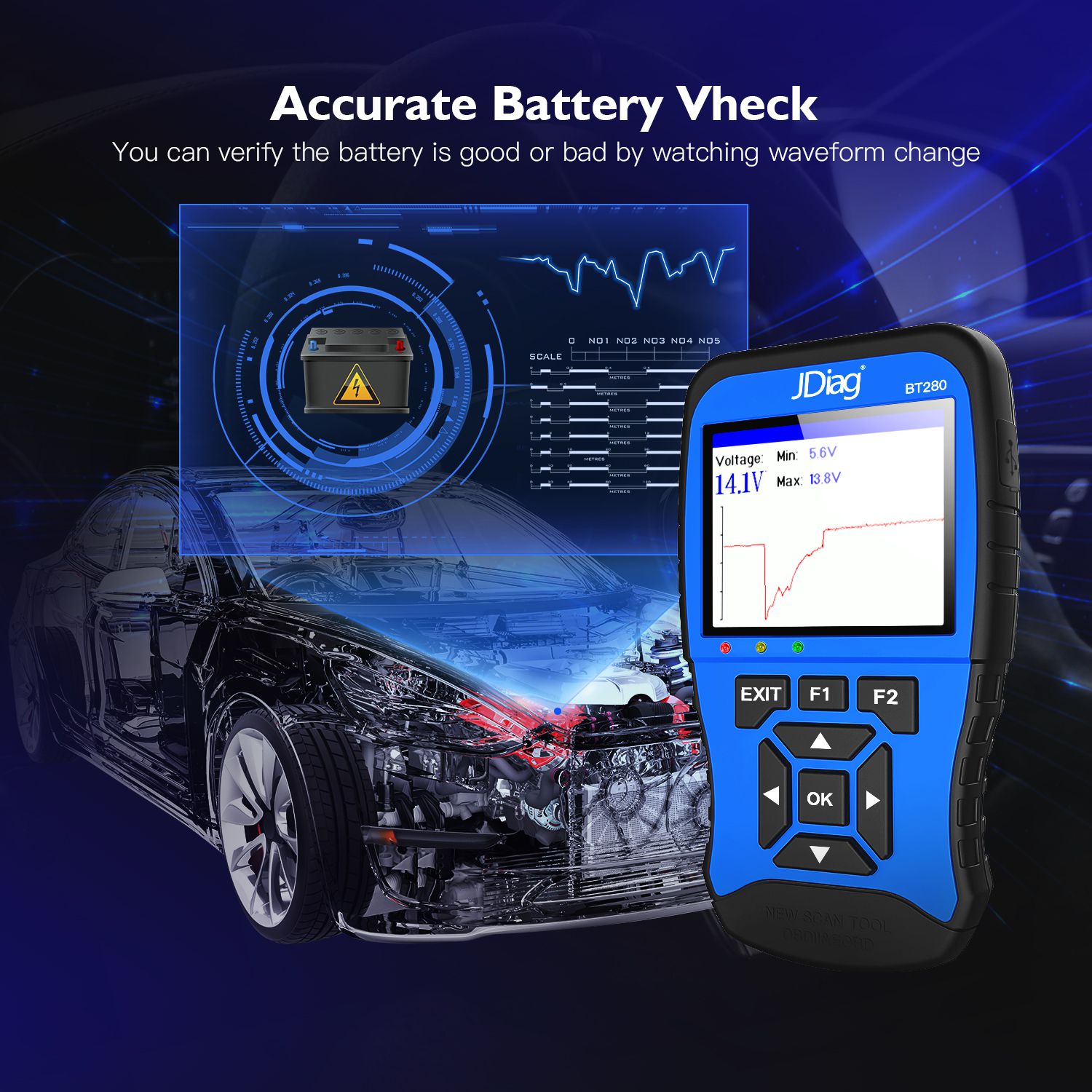 JDiag BT280 Universal Batterie Tester 