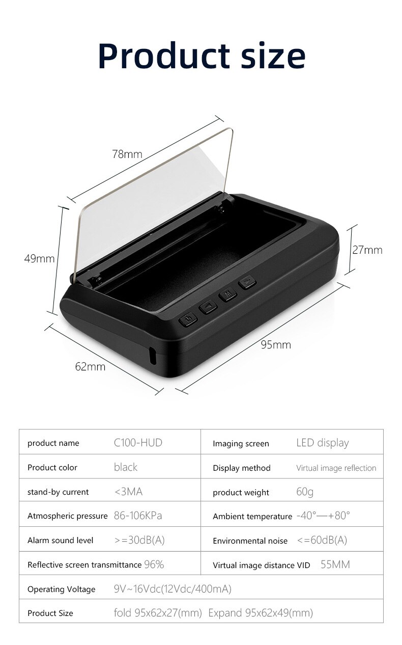 C100 Head - up display obd2 Head - up display Mirror 