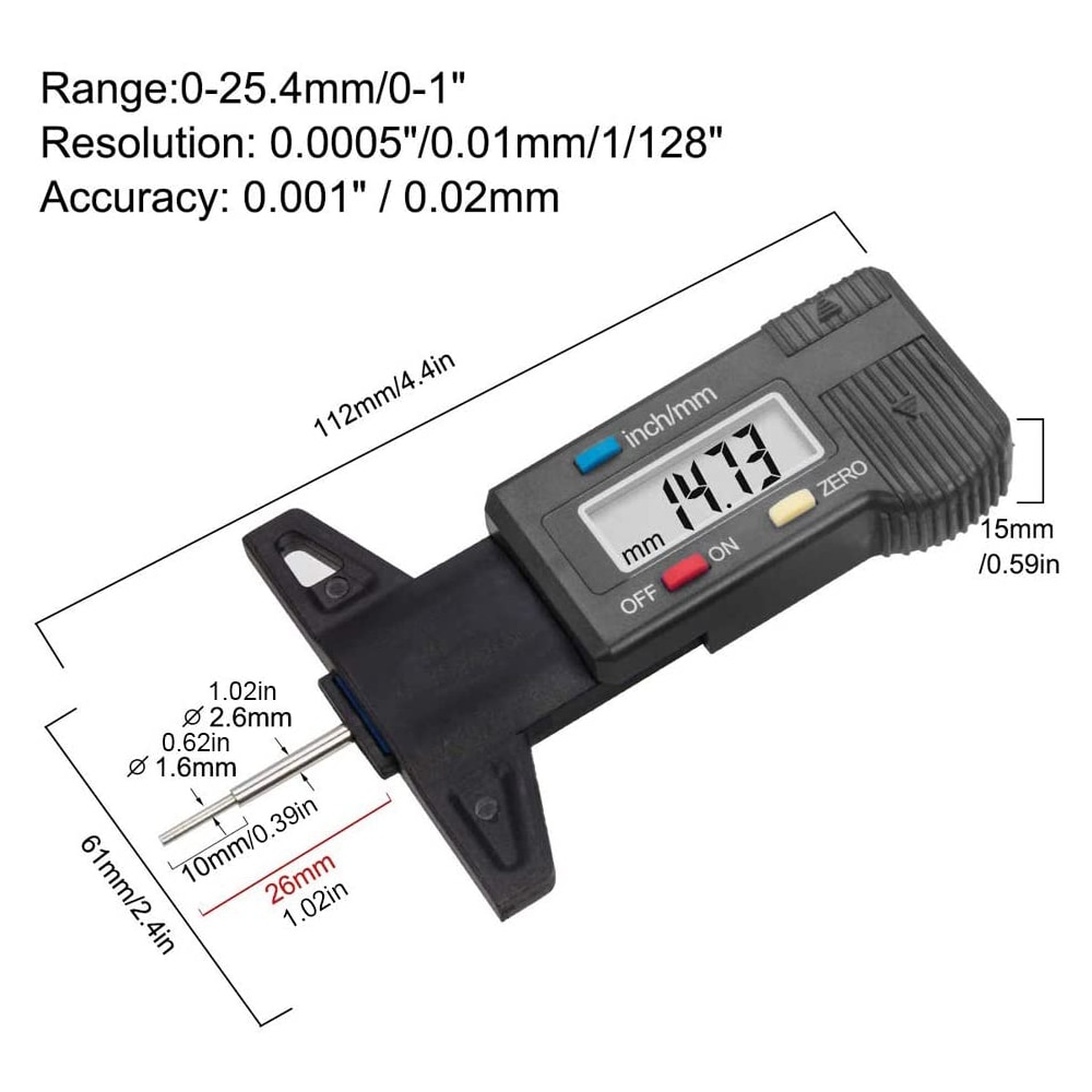 LCD Digital Car Tyre Tire Tread Depth Gauge Meter Auto Tire Wear Detection Measuring Tool Caliper